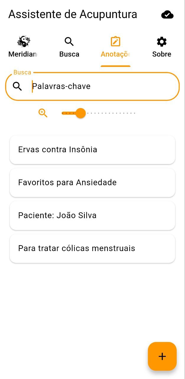 Tela de anotações livres com busca por palavras-chave