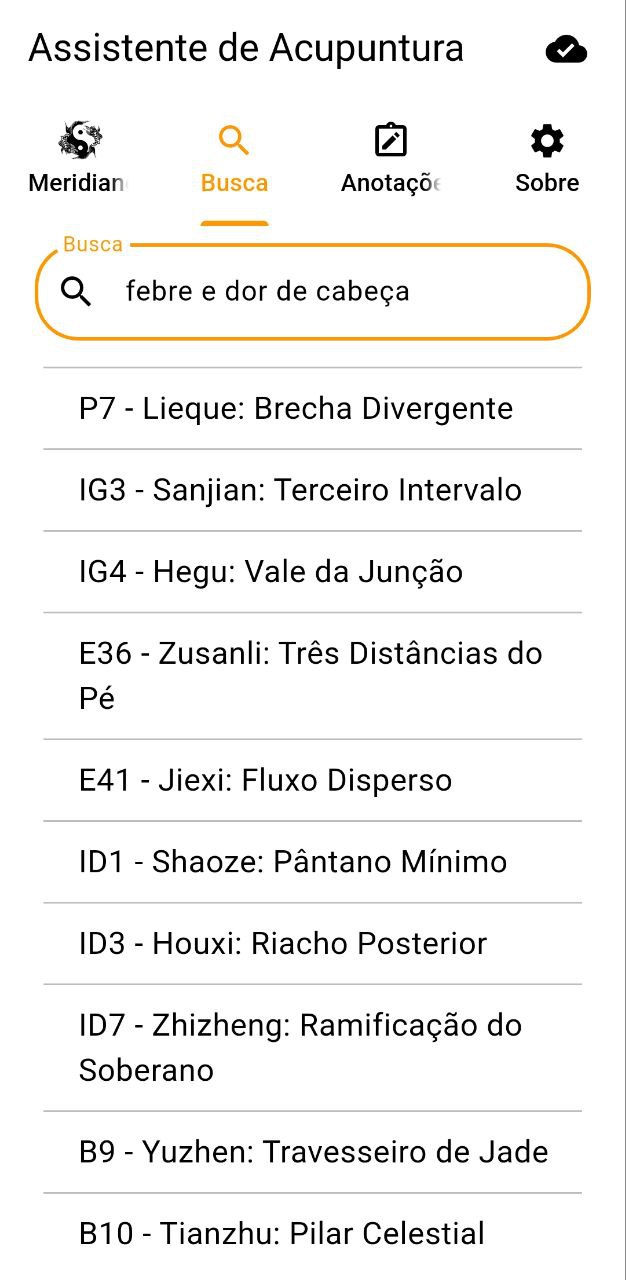 Busca por “febre e dor de cabeça” retornando pontos indicados