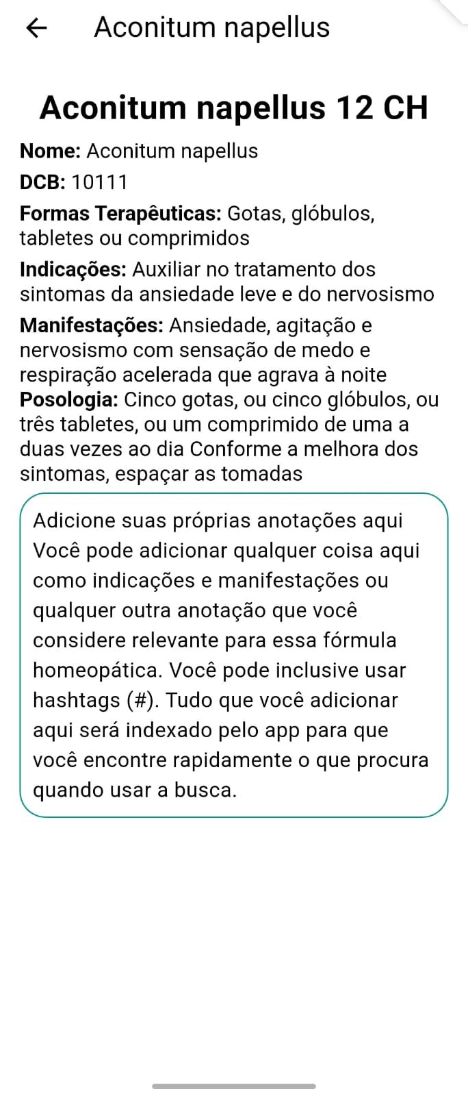 Detalhe de uma fórmula com indicações e posologia